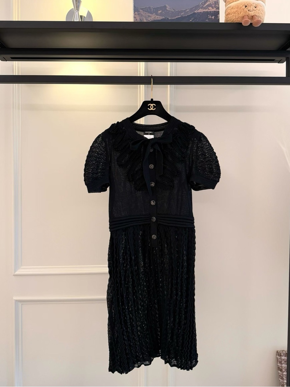 CHANEL  Black Ribbon-Trim Knit Dress